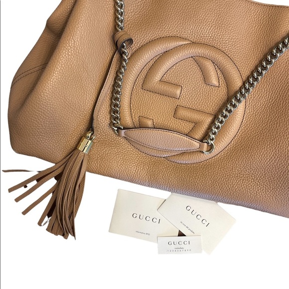 Authentic Gucci Soho Beige Leather Chain Shoulder Bag - Picture 2 of 12